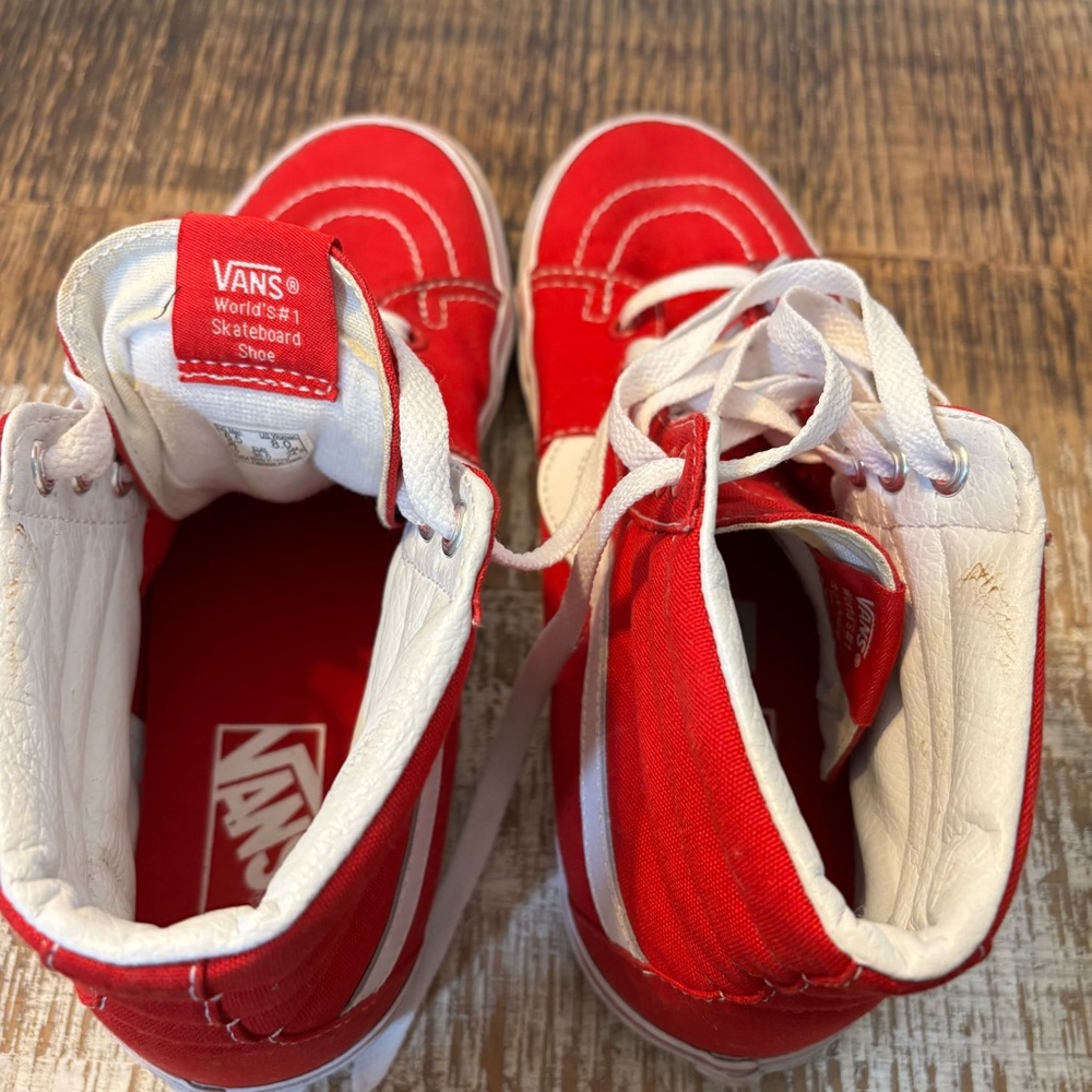 Vans Red and White High-Top Sneakers - Picture 6 of 8